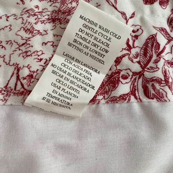 Red White Toile Ruffled Curtain Valances Cotton French Country Stripes Set of 3 - Picture 8 of 9